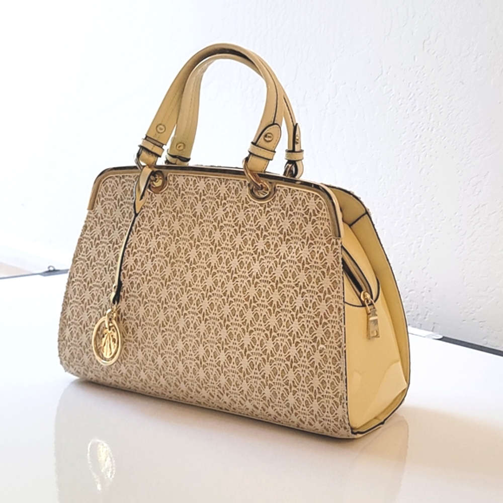 Elegant Platinum Gold Cream Tote Handbag Bought In Italy